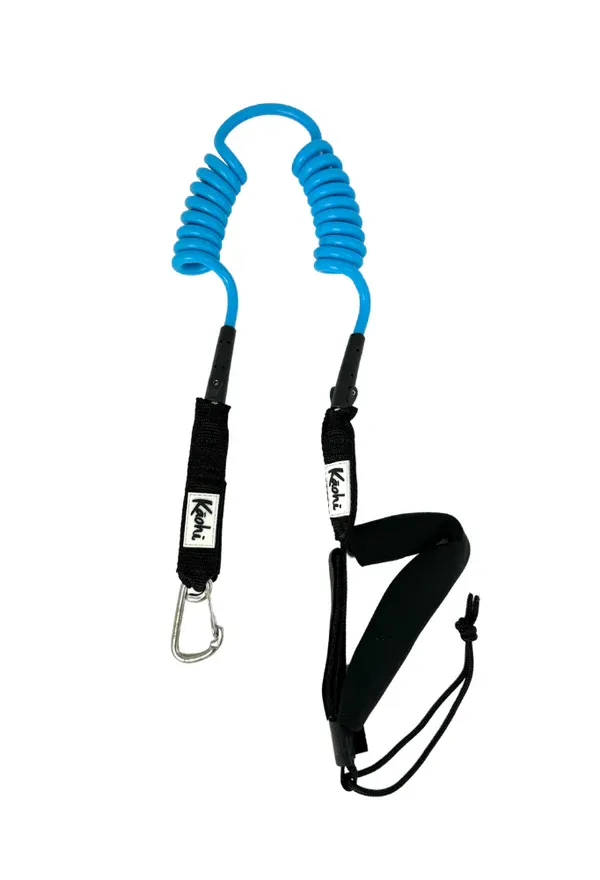 Harness &amp; Belt Leash / Double Coil / 6&#39;x8mm / Carabiner / Blue