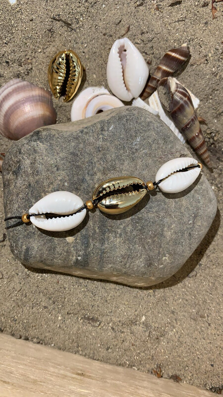 Bracelet de cheville coquillage or et blanc