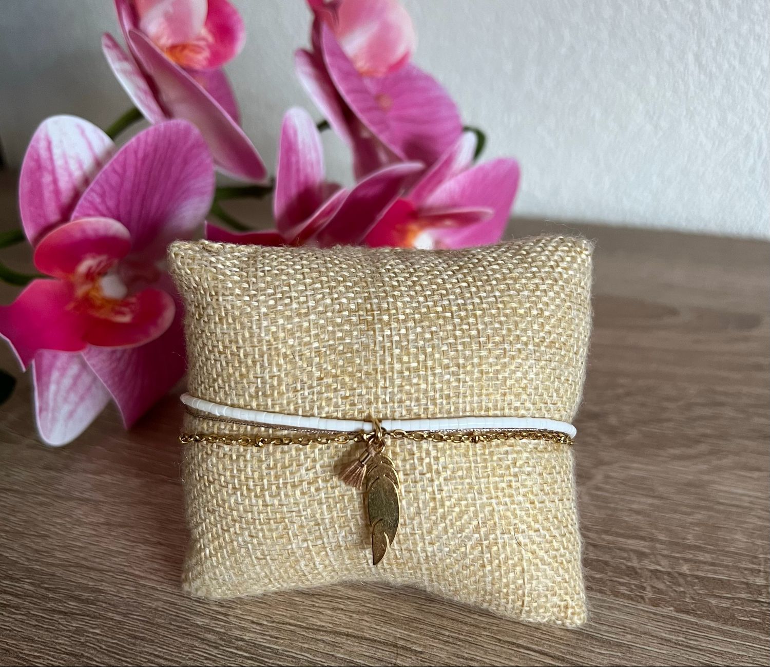 Bracelet de cheville plume doré