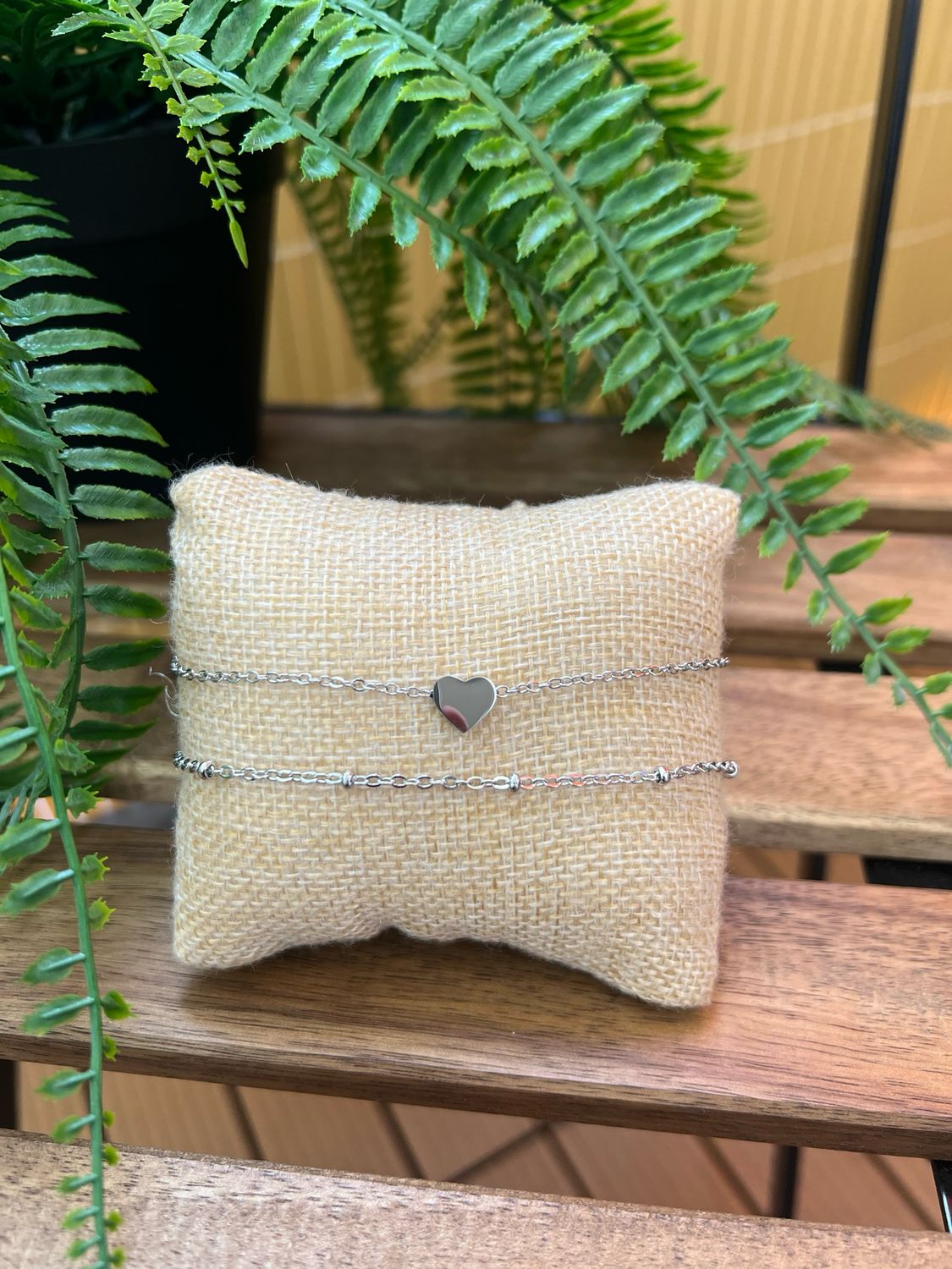 Bracelet de cheville cœur argenté
