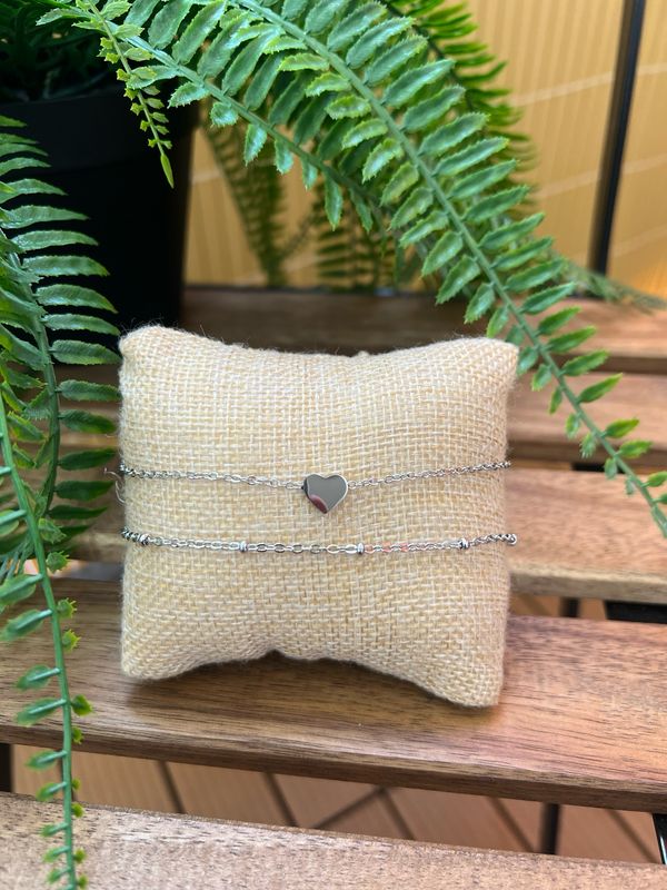 Bracelet de cheville cœur argenté