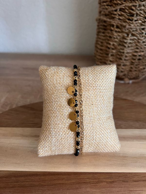 Bracelet de cheville noir et or