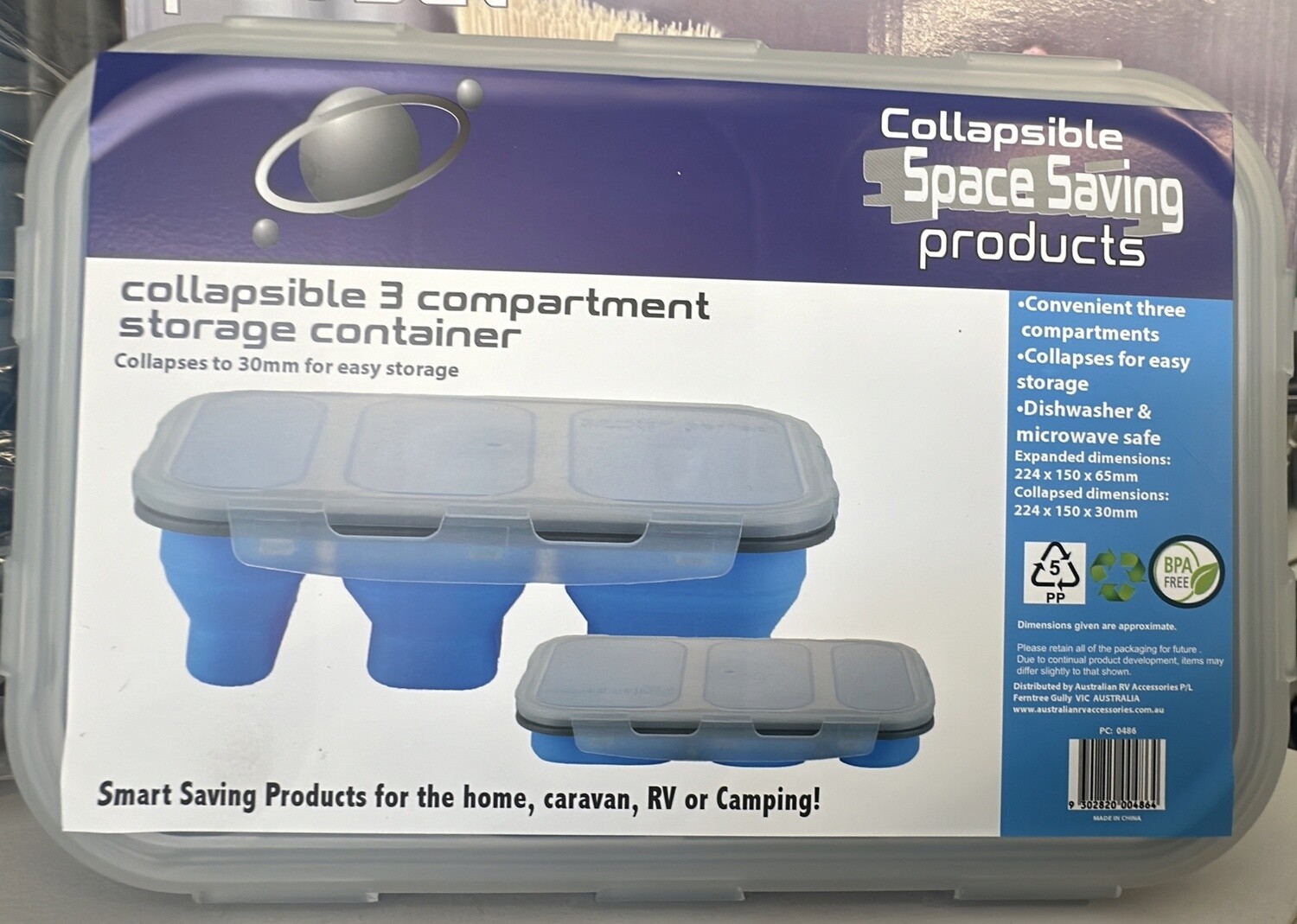 Collapsible 3 compartment storage container