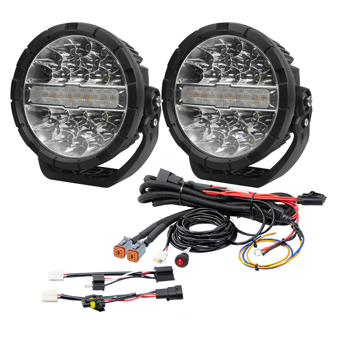 Razyer 7" Driving Light pack with Wiering kit
