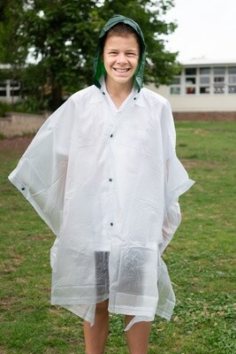 Raincoat (poncho style) - clear with bottle green hood