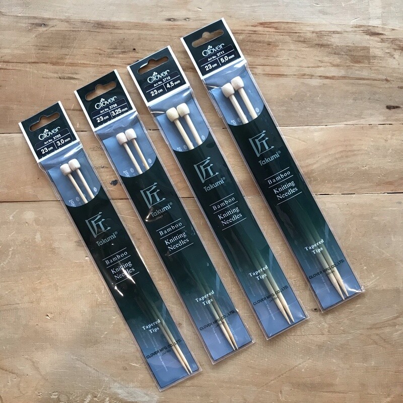 Clover 23cm Bamboo tapered tips knitting needles Takumi