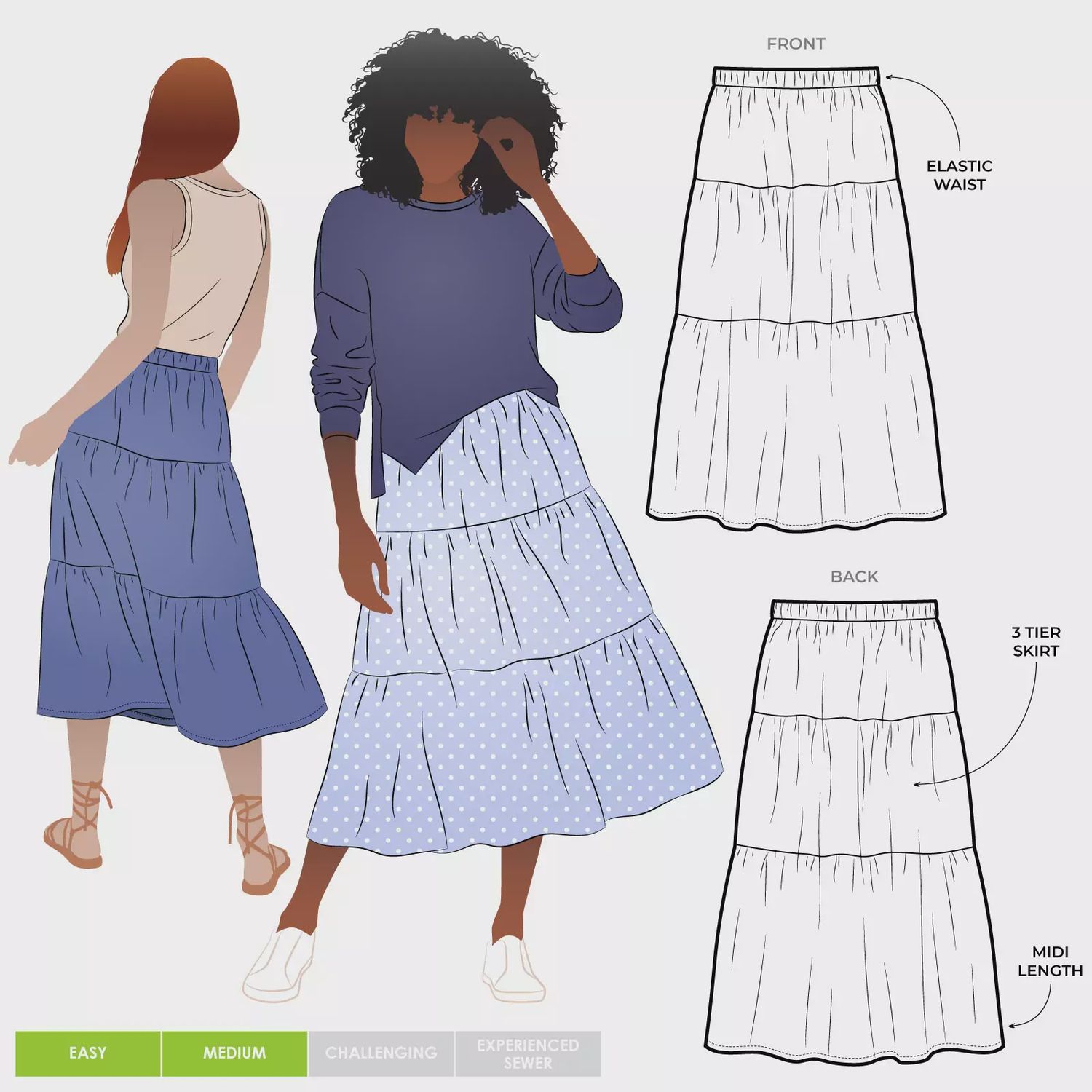 Lila Tiered Skirt Pattern, Size Range: 4-16