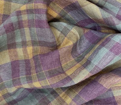 Washed Linen - Mustard / Purple / Grey Check - 25cm