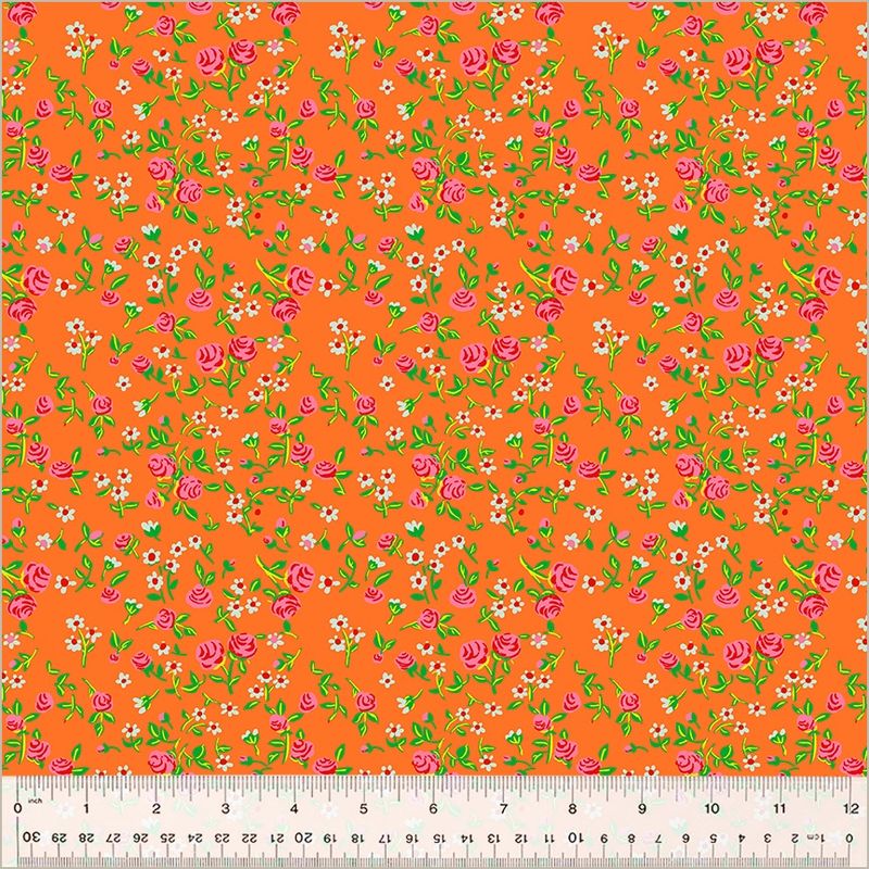 Heather Ross - By Hand - Mousy Floral Orange - 25cm