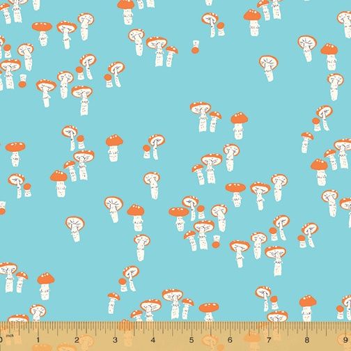 Heather Ross Far Far Away - Mushrooms / Blue - 25cm