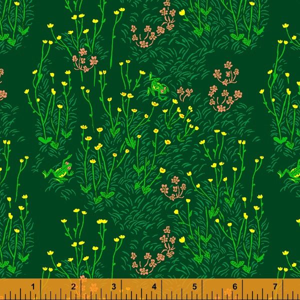 Heather Ross West Hill - Tall Buttercups / Dark Green - 25cm