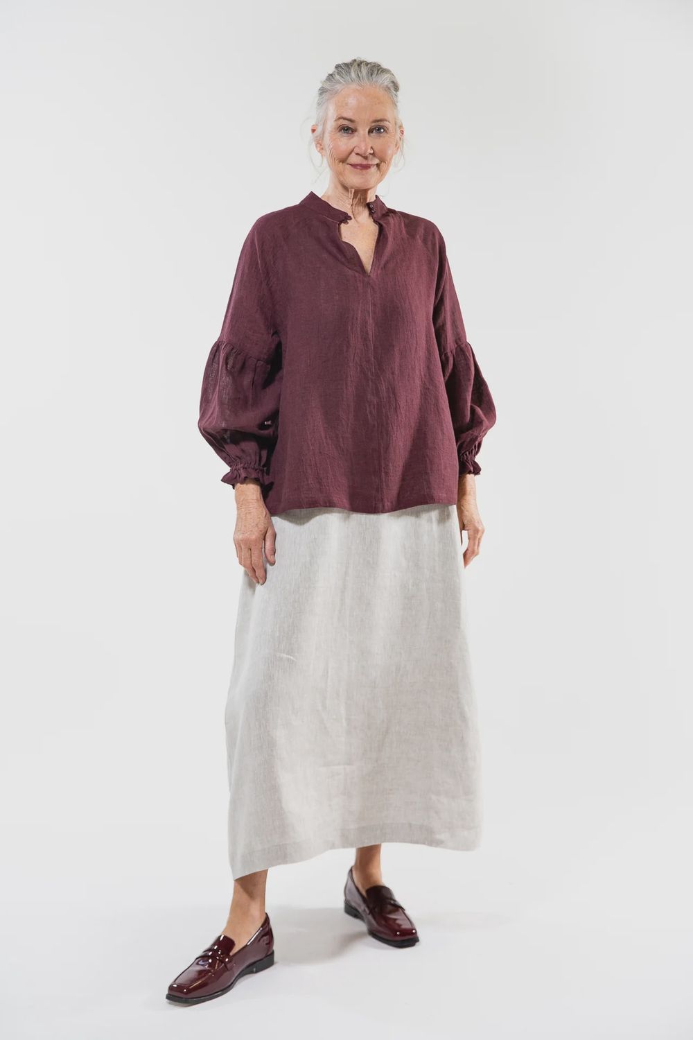 Eva&#39;s Sunday - Leonie Top / Merlot Linen, Size: X-Small