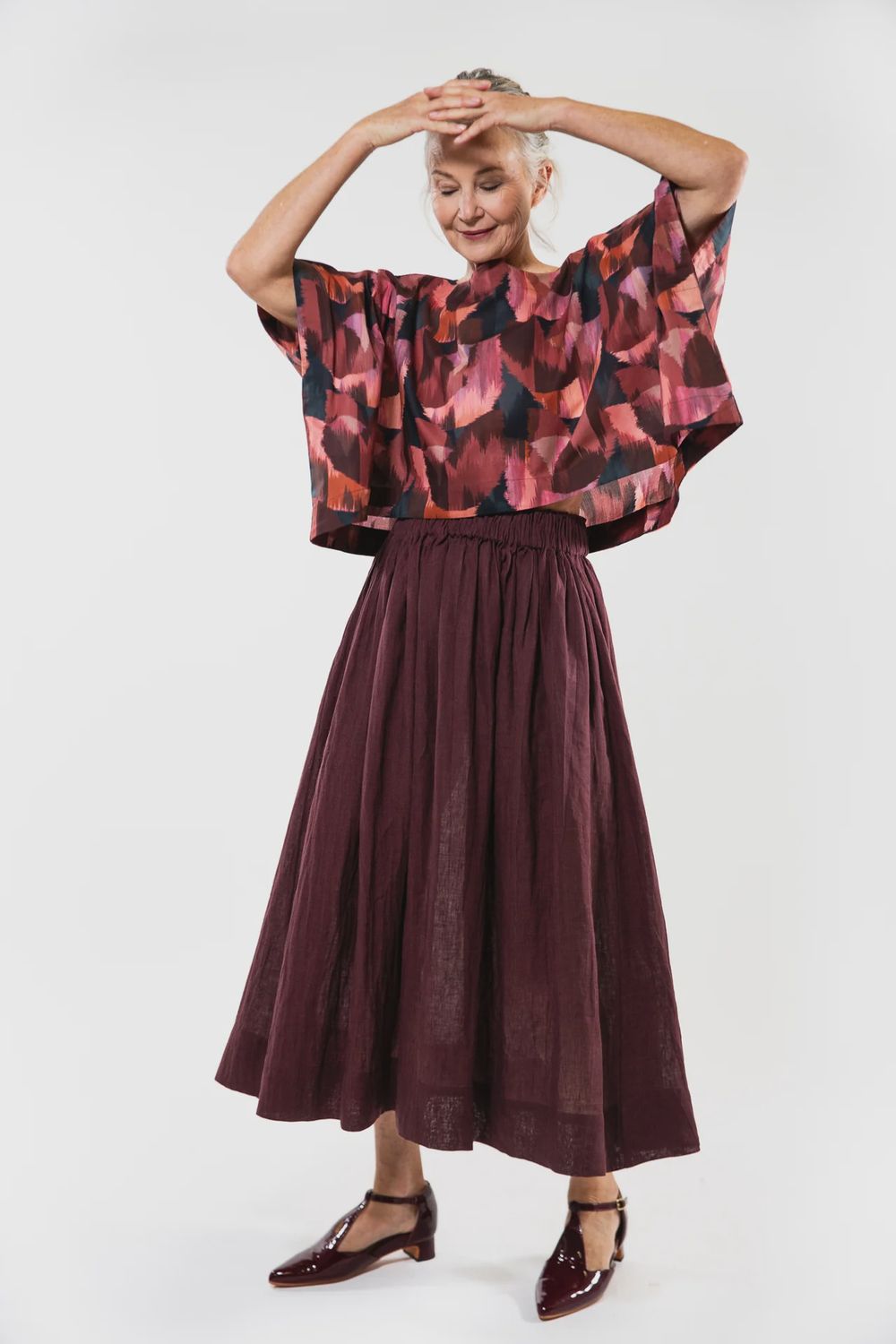 Eva&#39;s Sunday - Leilani Skirt / Merlot Linen, Size: X-Small