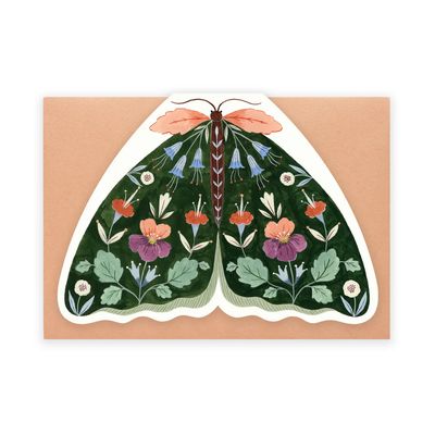 Floral Moth shaped card - Forest Green