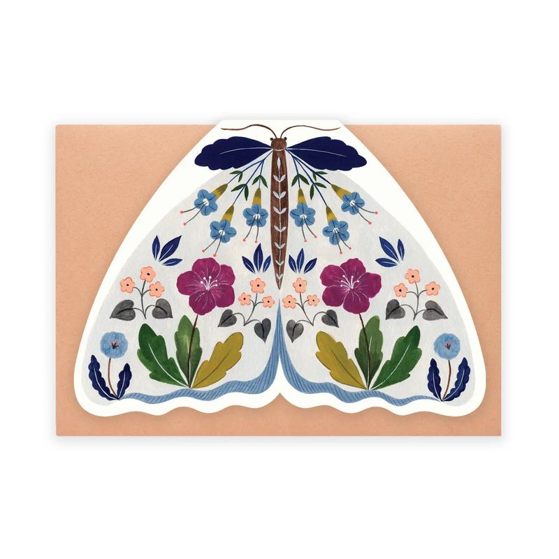Floral Moth shaped card - Grey