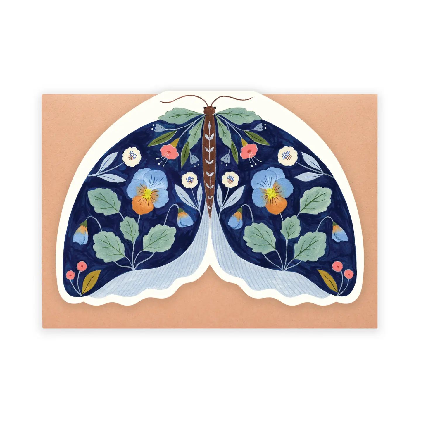 Floral Moth Shaped Card - Blue
