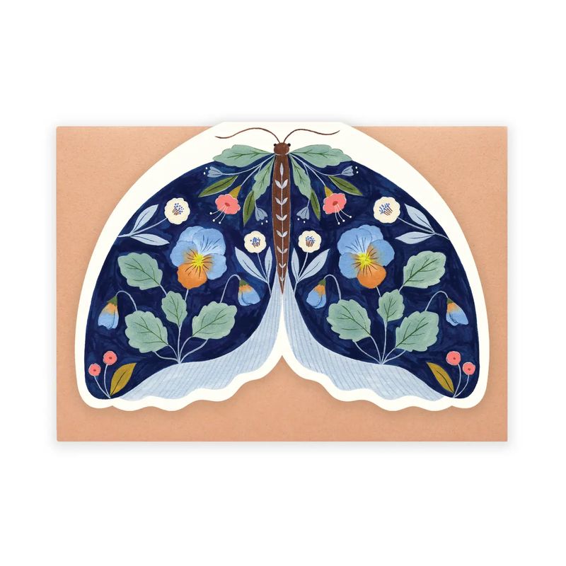 Floral Moth Shaped Card - Blue