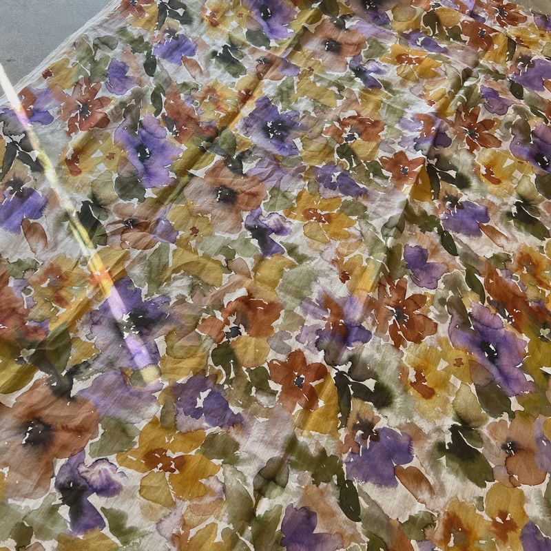 100% Ramie / Floral Print / Rust - 25cm