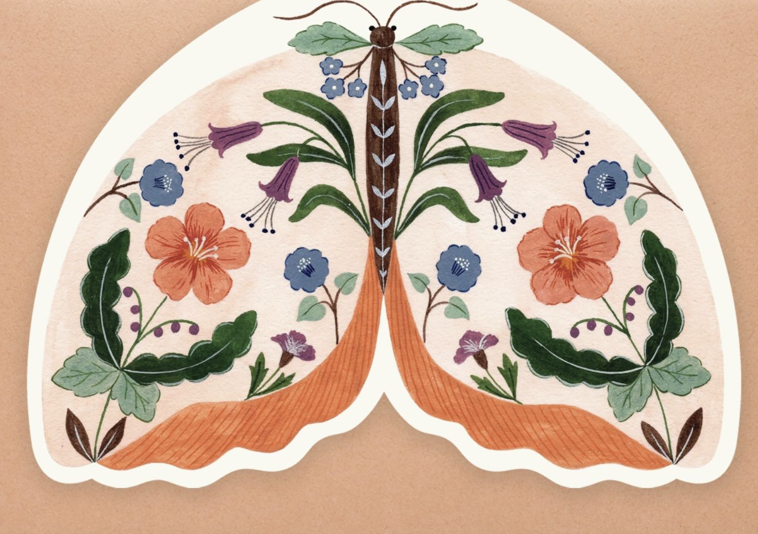 Floral Moth Shaped Card - Peach