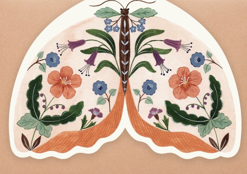 Floral Moth Shaped Card - Peach