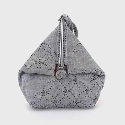 Sashiko Slide Clasp Purse Kit / Grey-Blue / Black Thread