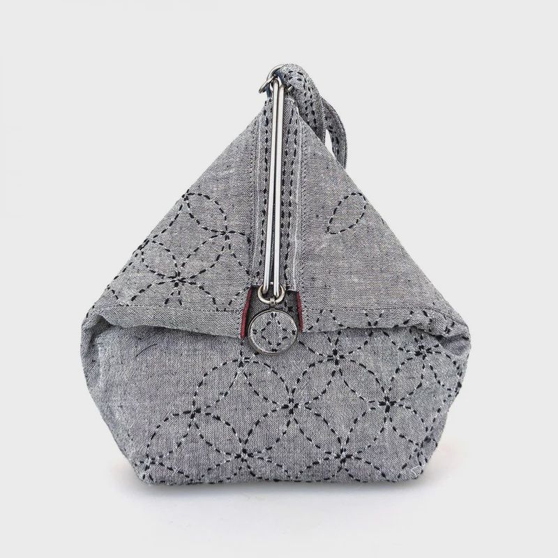 Sashiko Slide Clasp Purse Kit / Grey-Blue / Black Thread