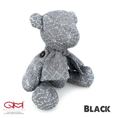 Sashiko Little Teddy Bear Pre Stencilled Cloth / Black-Grey