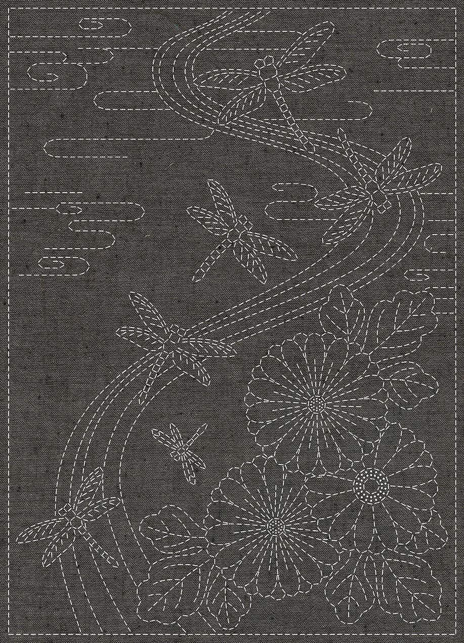 Sashiko Stitching Panel / Twilight Dragonfly / BROWN