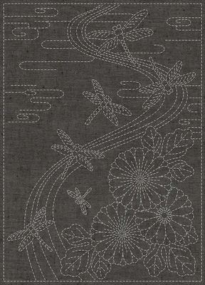 Sashiko Stitching Panel / Twilight Dragonfly / BROWN