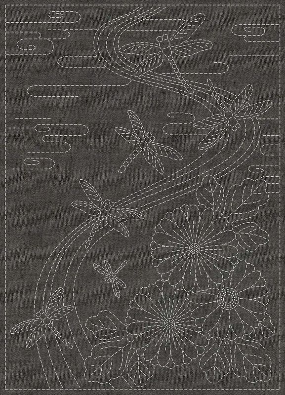 Sashiko Stitching Panel / Twilight Dragonfly / BROWN