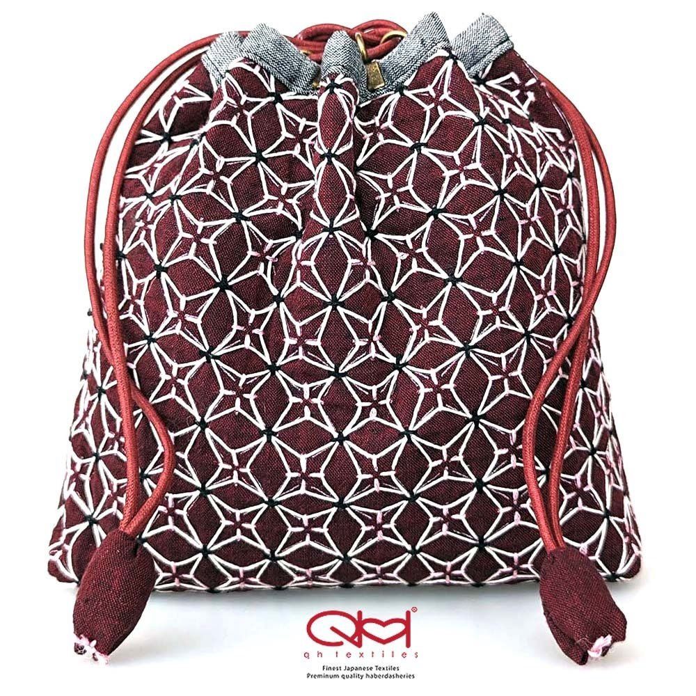 Koki Sashiko Drawstring Bag Half Kit / Burgundy HK04