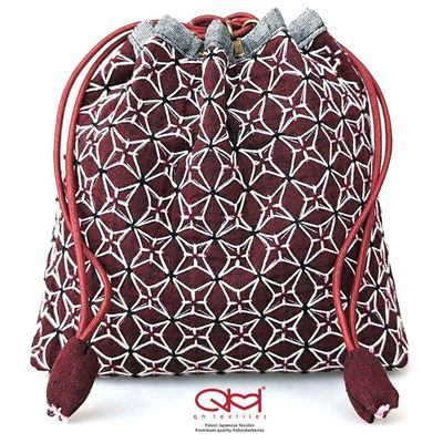 Koki Sashiko Drawstring Bag Half Kit / Burgundy HK04