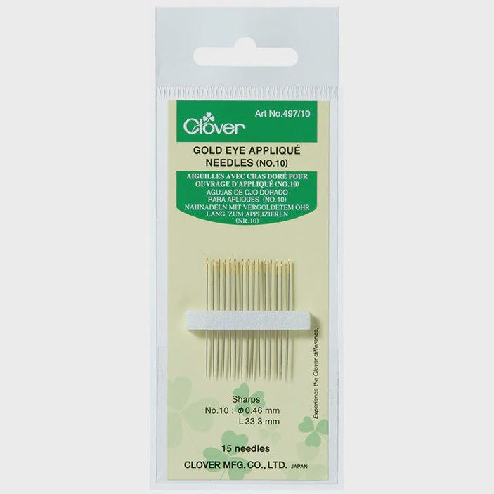 Clover Gold Eye Applique Needles, Size: No. 10