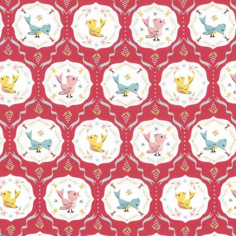 Poppie Cotton Finding Wonder / Tweeting - Red / 25cm