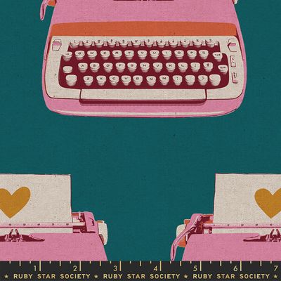 Ruby Star Society Linen Canvas  / Typewriter - Teal / 25cm