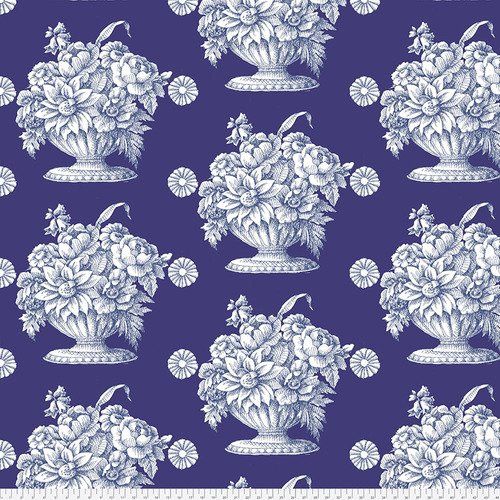 Kaffe - Sateen Chintz Wideback - Stone Flowers / Royal -  Per 25cm