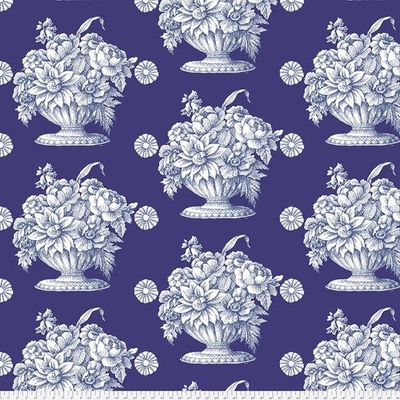 Kaffe - Sateen Chintz Wideback - Stone Flowers / Royal -  Per 25cm