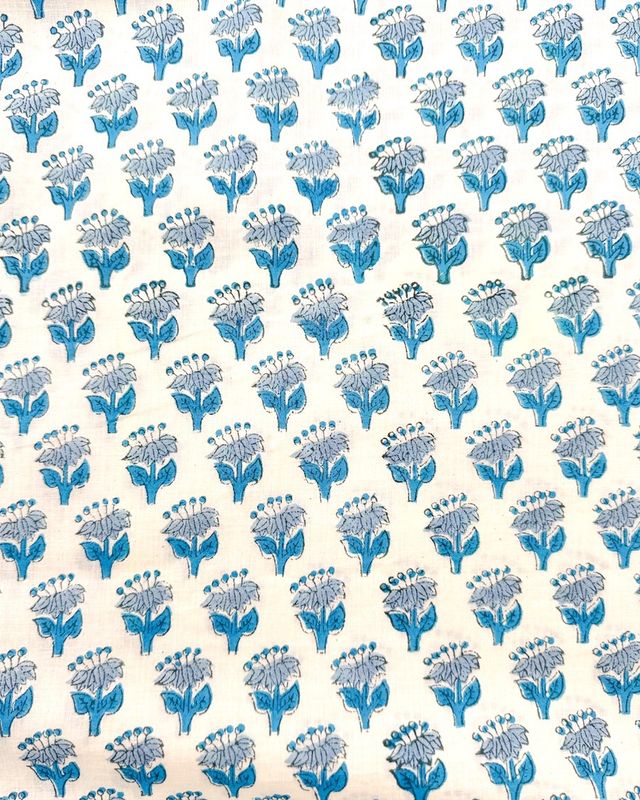 Indian Block Print Fabric - Apatite Blue - per 25cm