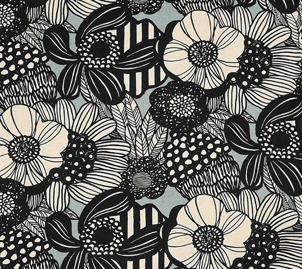 Japanese Cotton-Linen / Large Flowers - Grey Blue / per 25cm