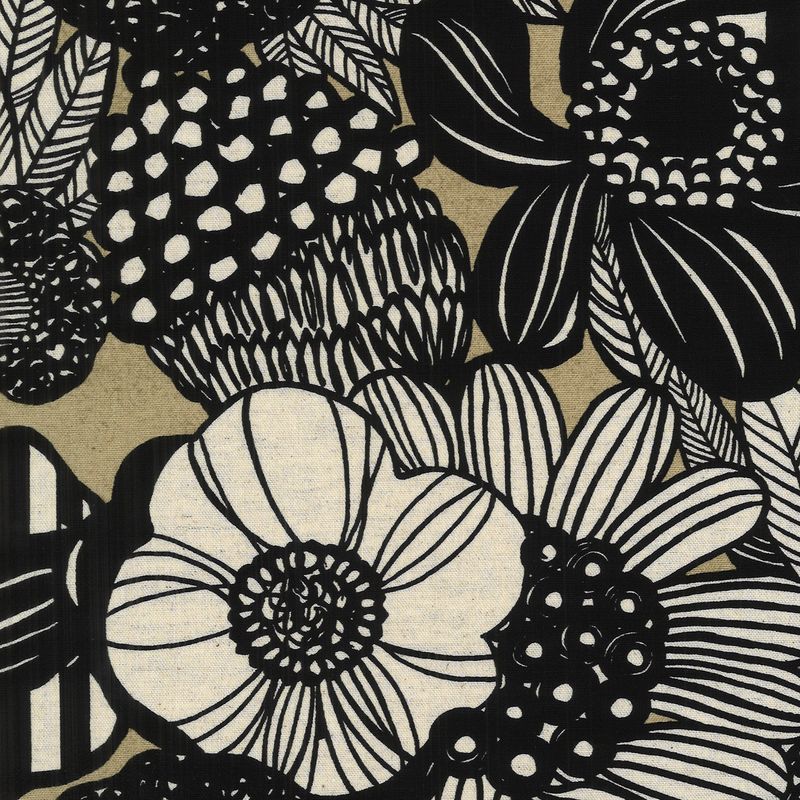 Japanese Cotton-Linen / Large Flowers - Taupe / per 25cm