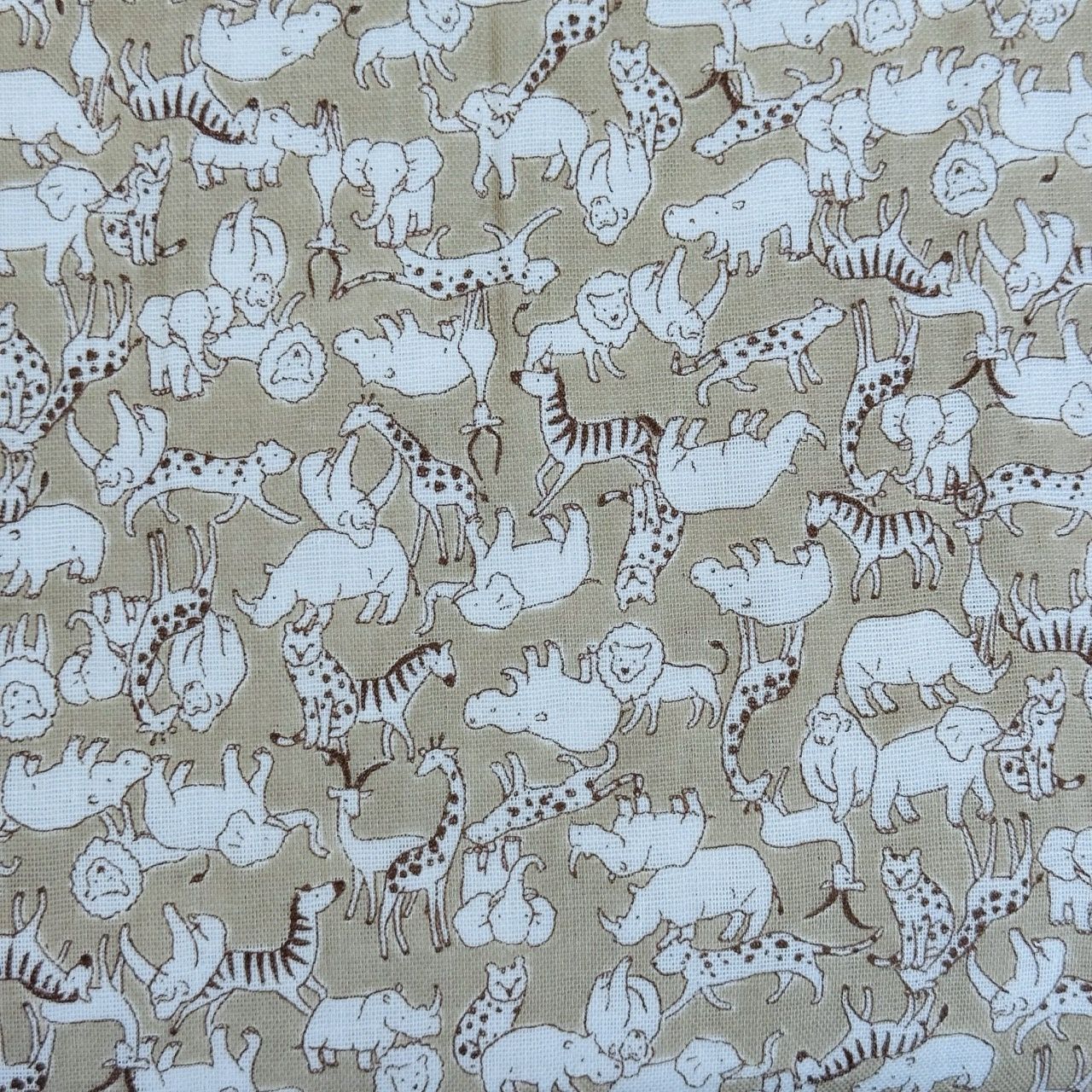 Japanese Double Gauze / Jungle Animal Print, Background Colour: Beige