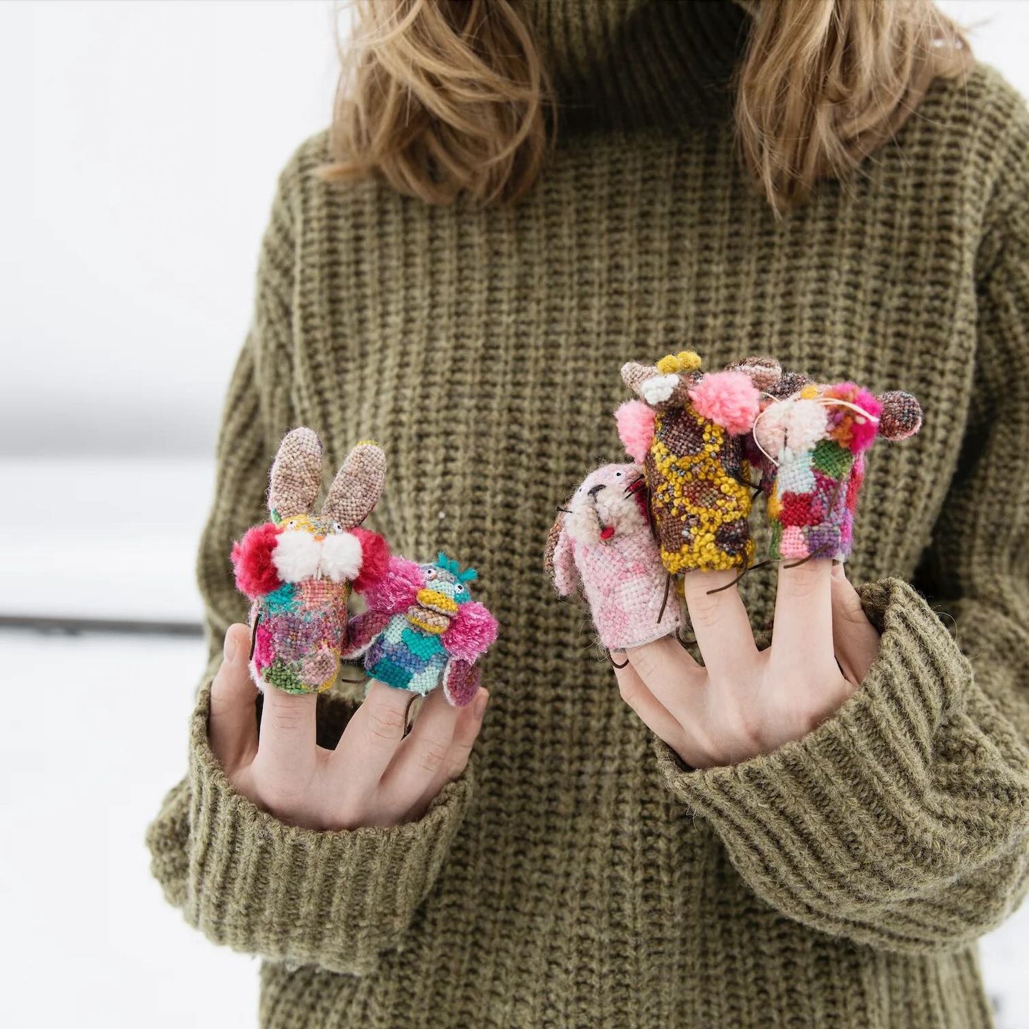 Tomomi Mimura Mosaic Embroidery / Finger Puppet Printed Fabric
