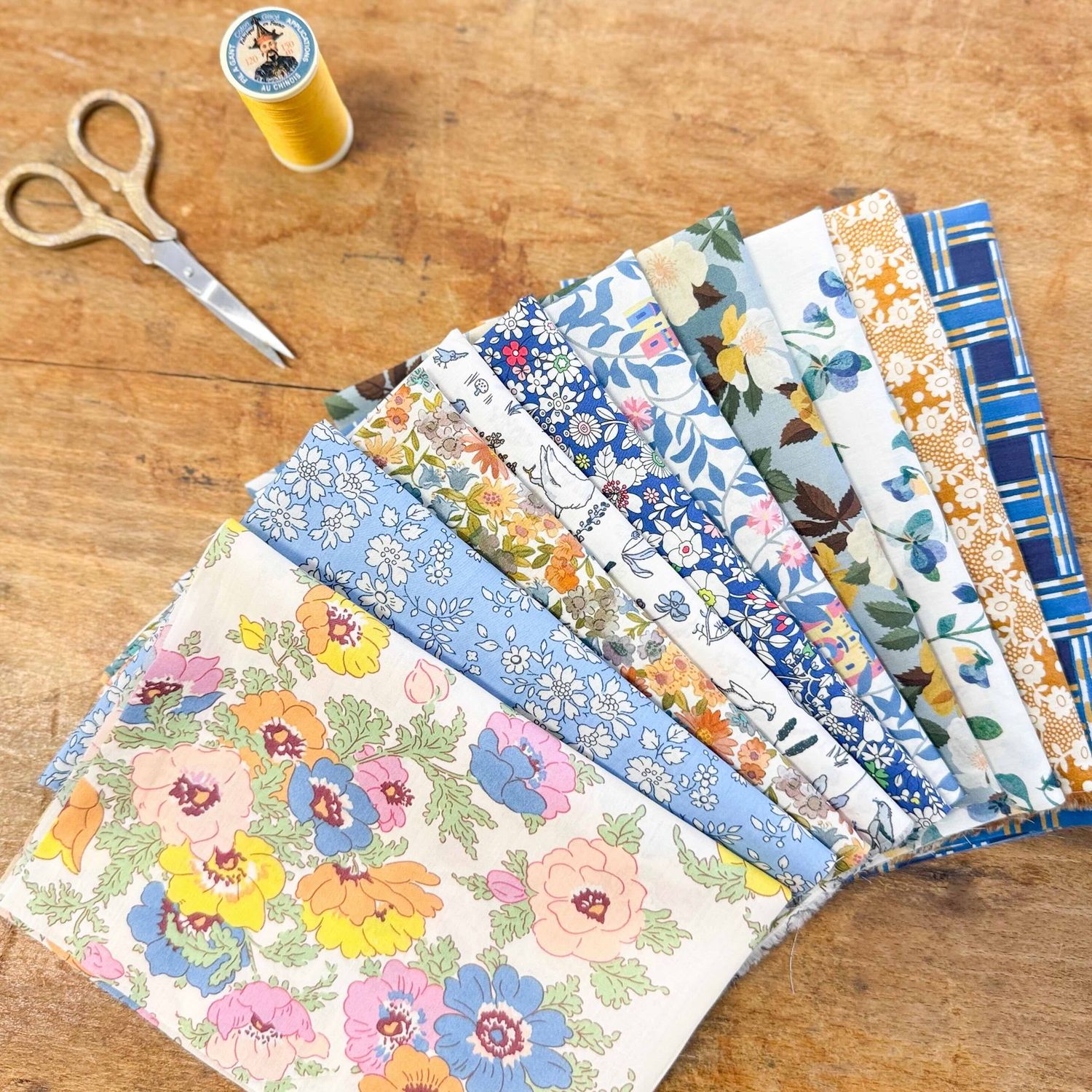 Liberty Tana Lawn Bundle / Blue + Mustard / 10 x 16th