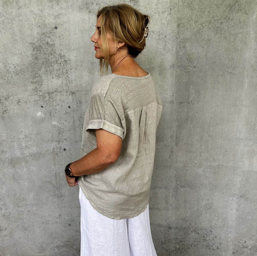 Frederic Linen Tee, Colour: Natural, Size: S/M