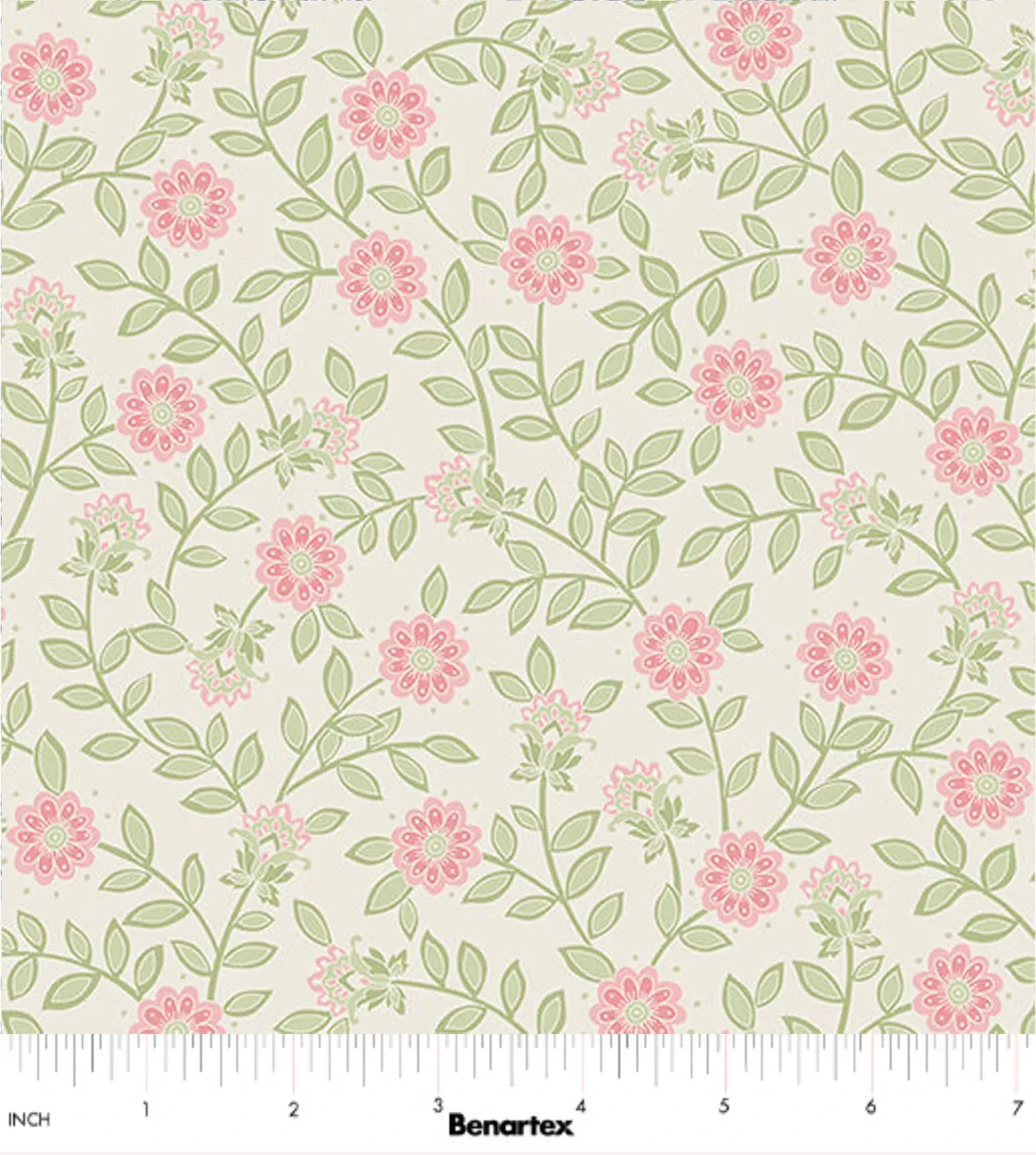 SALE Field Floral Wide Back Green/Pink / Per 25cm