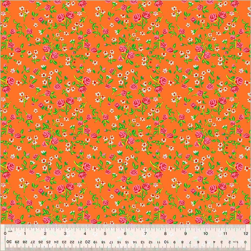 Heather Ross - By Hand - Mousy Floral Orange - 25cm