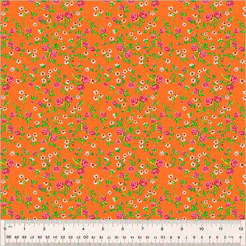 Heather Ross - By Hand - Mousy Floral Orange - 25cm