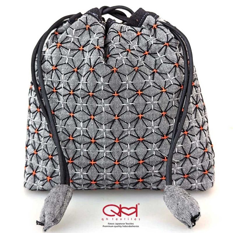 Koki Sashiko Drawstring Bag Half Kit / Grey-Black HK02