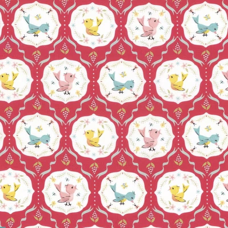Poppie Cotton Finding Wonder / Tweeting - Red / 25cm