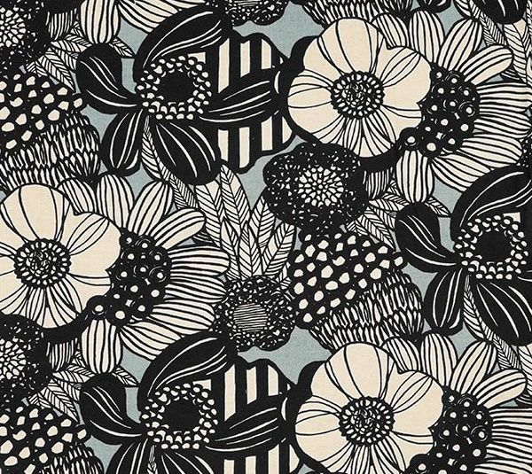Japanese Cotton-Linen / Large Flowers - Grey Blue / per 25cm